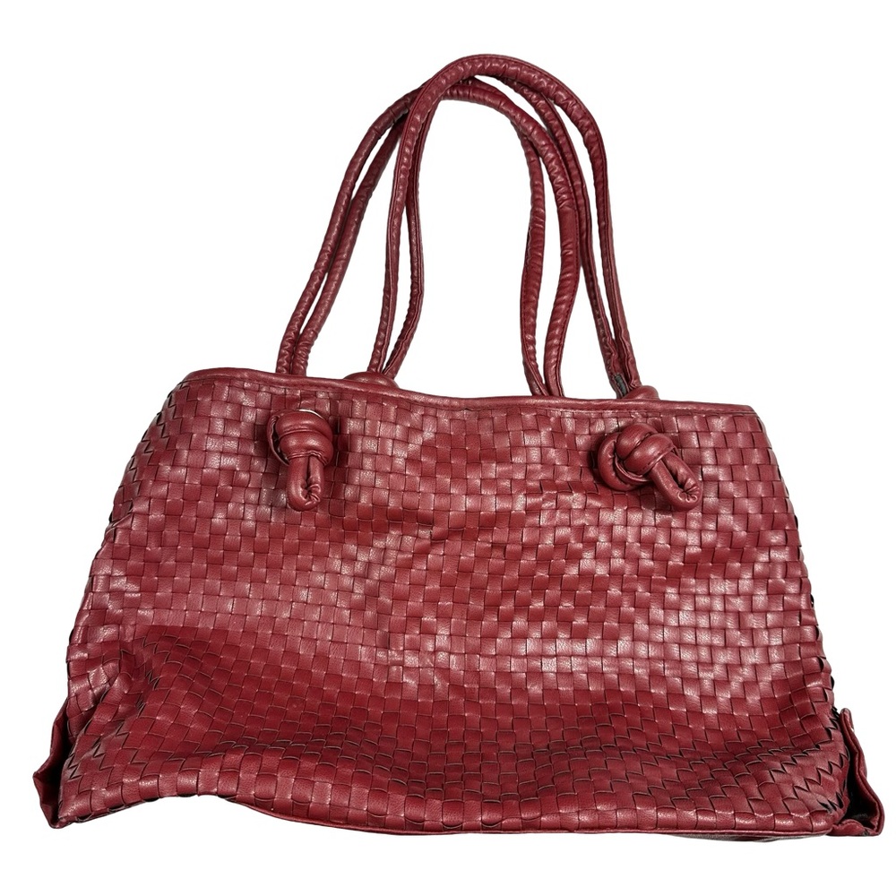Braciano Burgundy Red Woven Vegan Faux Leather Hobo Shoulder Bag Purse